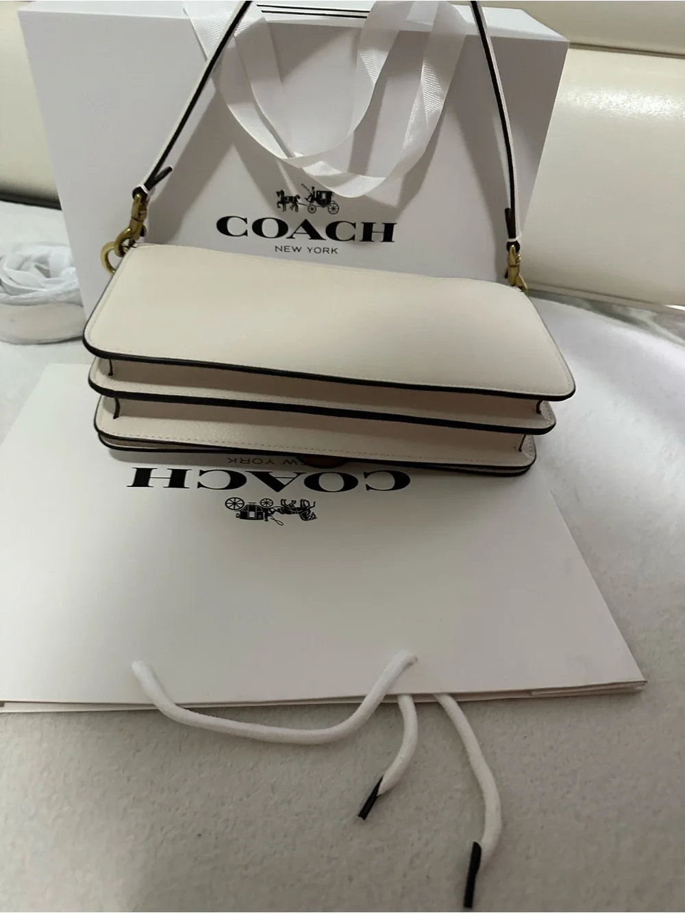 Coach Cream Leather Shoulder Bag with Gold Buckle